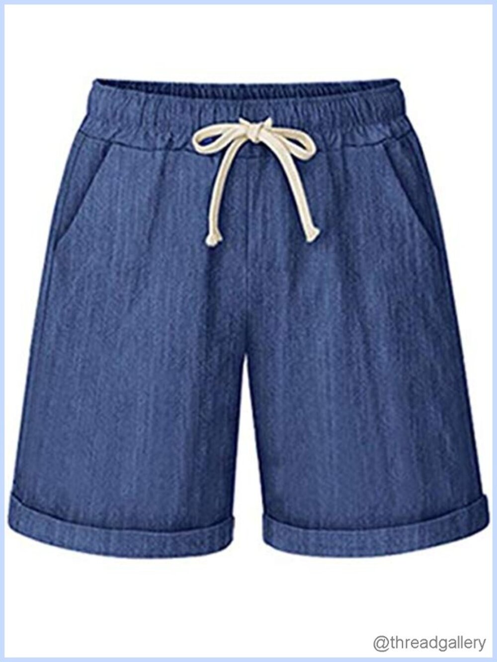 Women's Elastic Waist Bermuda Shorts with Pockets - Stretch Denim Casual Summer
